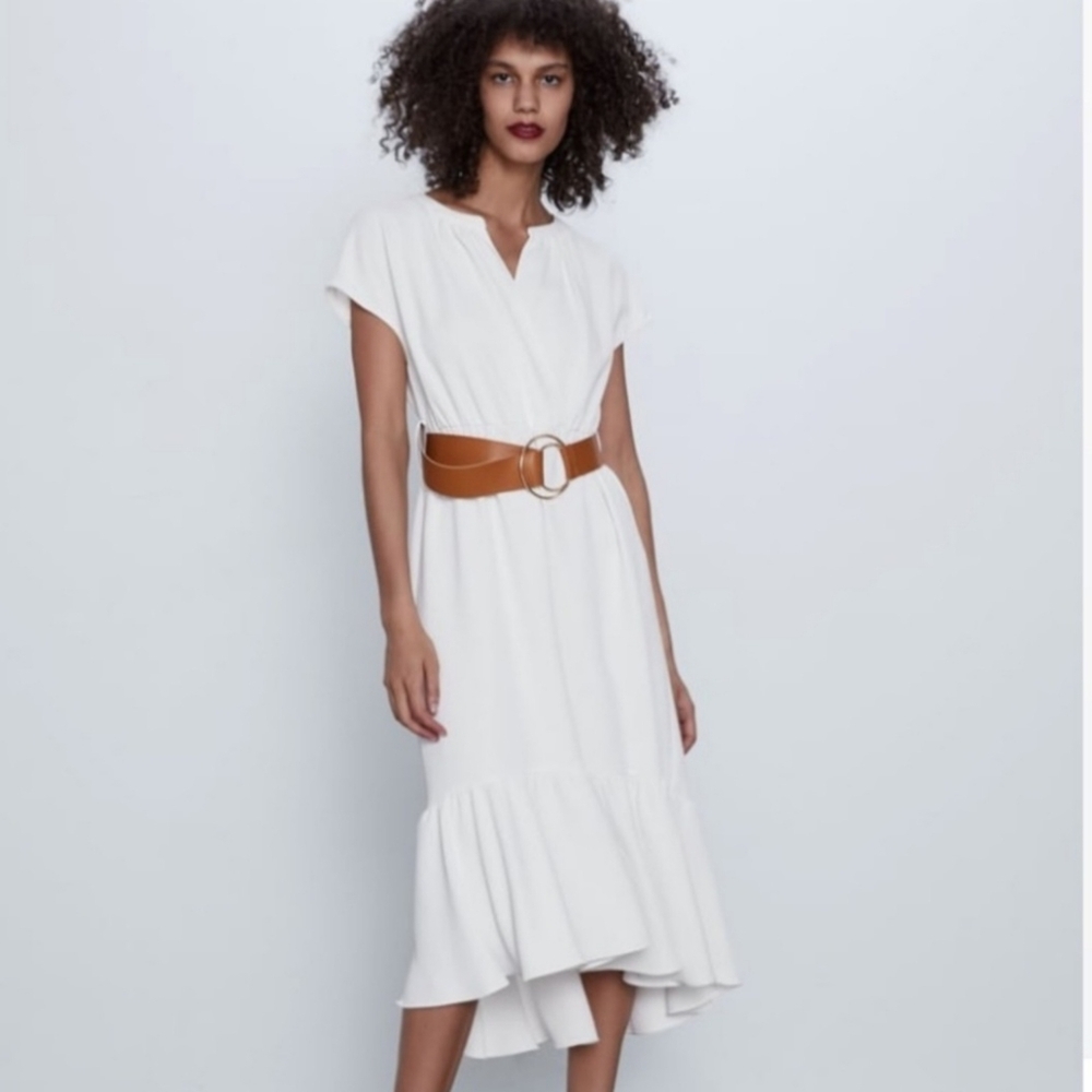 Zara V-Neck White Midi asymmetric dress